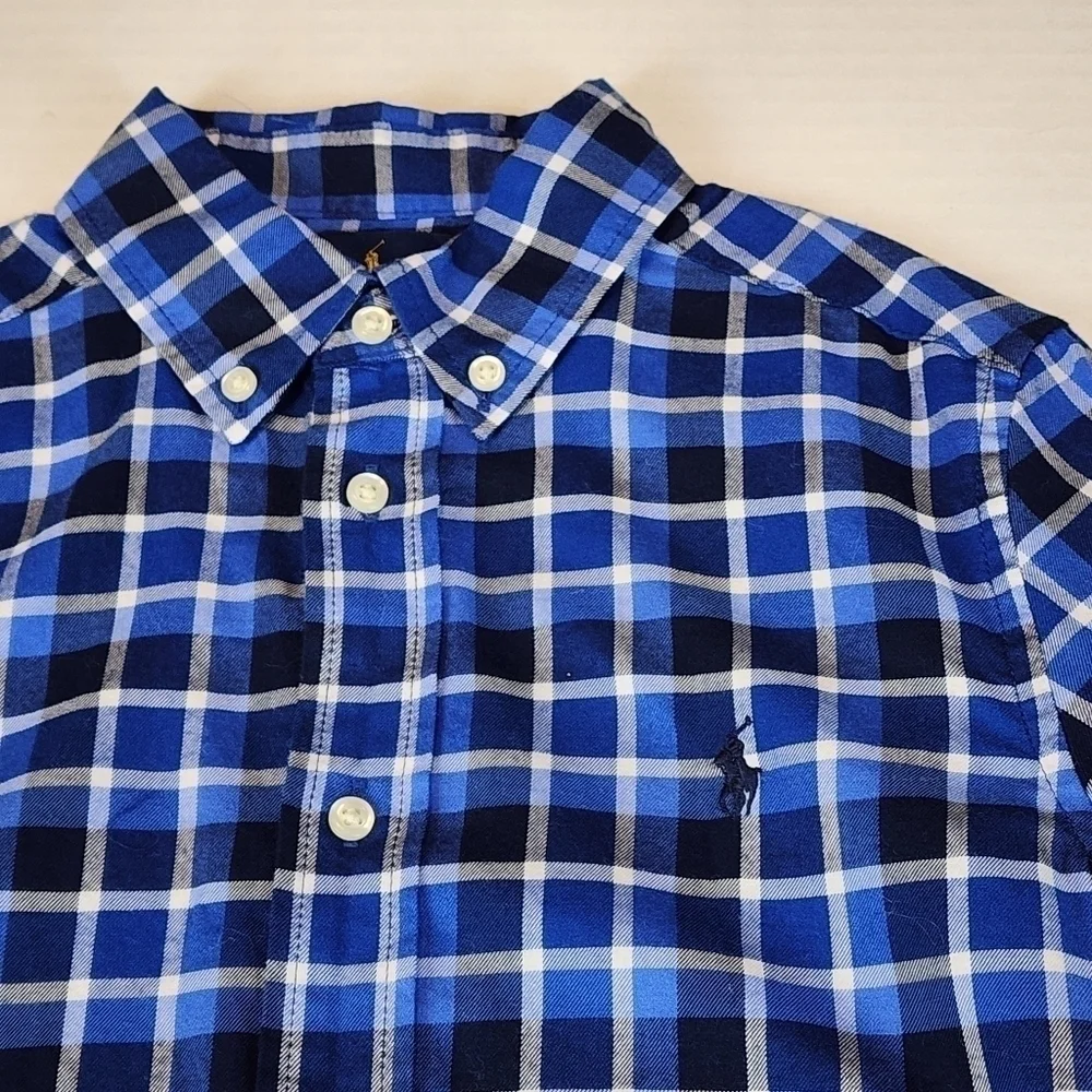 Ralph Lauren boy size 7 blue plaid long sleeve button down shirt